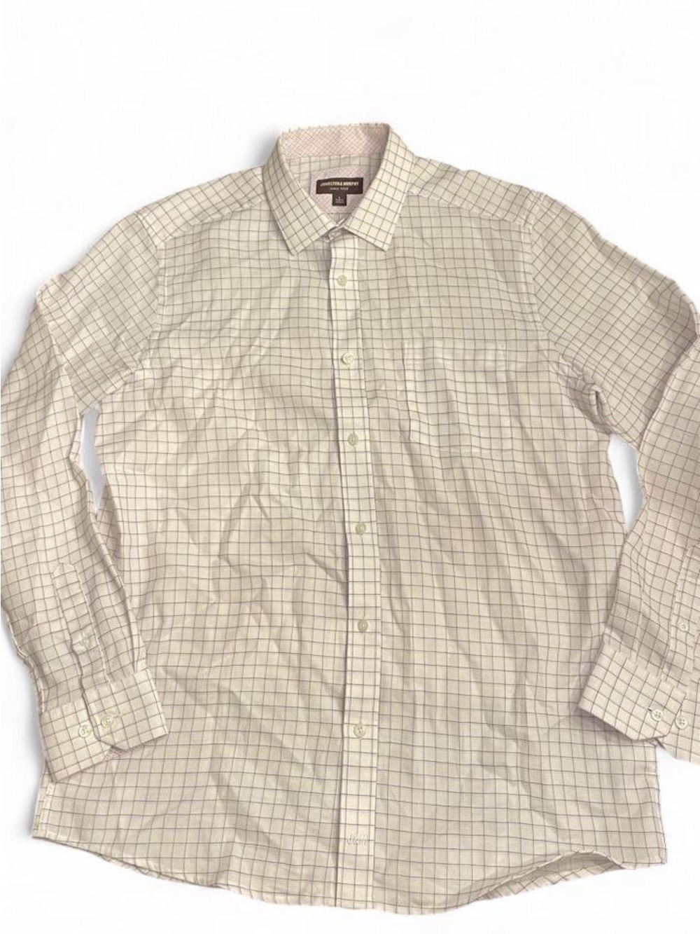 Johnston & Murphy white with thin purple and pink grid checkered button-up shirt